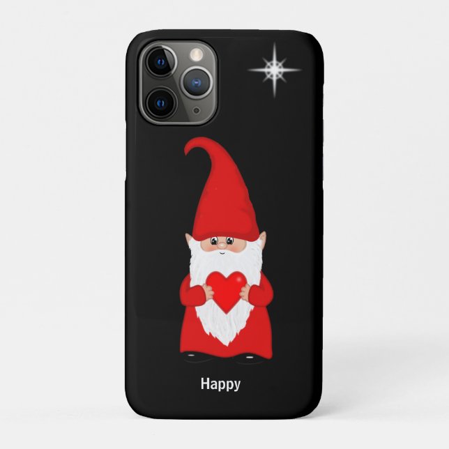 Coques Case-Mate iPhone Gnome heureux avec cœur sur fond noir (Dos)