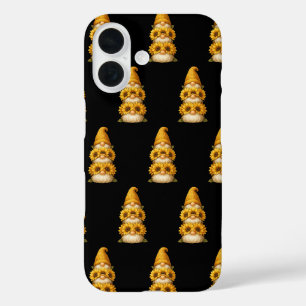Coque Pour iPhone 16 Gnome Tournesol Sourires Cachés Sous le Doré
