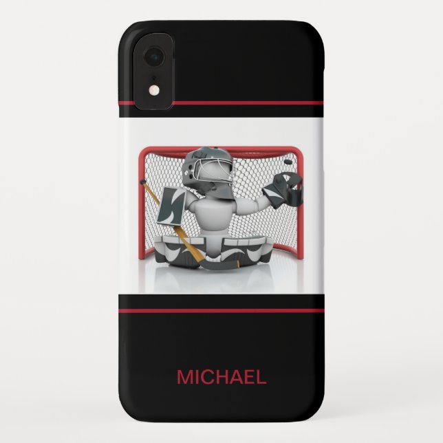 Coques Case-Mate iPhone Goalie de hockey sur glace Nom personnalisé | Spor (Dos)