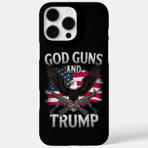 Coque iPhone 16 Pro Max God Guns Et Trump Eagle Drapeau Américain Vintage