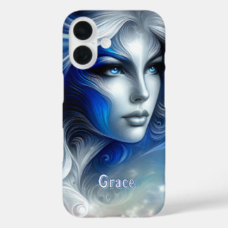 Coque Pour iPhone 16 Goddess Celestial White Blue Head Février -