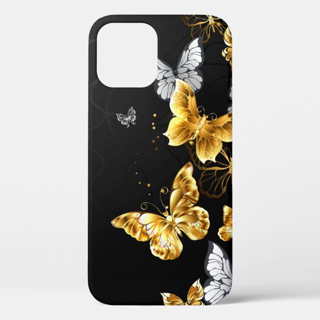 Coques Case-Mate iPhone Gold and white butterflies (Verso)