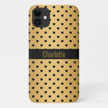 GOLD BLACK HEART MOTIF IPHONE personnalisable
