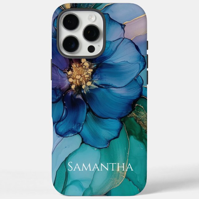 Coques Case-Mate iPhone Gold Blue Aqua Turquoise Flower (Verso)