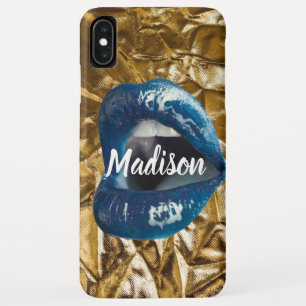 Case-Mate iPhone Case Gold Blue Lips maquillage Beauté personnalisée