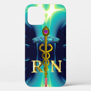 Coques Pour iPhone GOLD CADUCEUS SYMBOLE INFIRMIER INSCRIT Aqua Blue