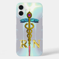 GOLD CADUCEUS SYMBOLE INFIRMIER INSCRIT Bleu clair