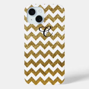 Coque Pour iPhone 15 Gold Chevron Stripes Monogramme