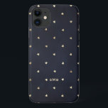 Case-Mate iPhone Case Gold Coeurs à huile Motif Marine Monogramme bleu<br><div class="desc">Boîtier de téléphone mignonne et féminine avec un faux motif en feuille d'or. Personnalisez en ajoutant votre propre monogramme. Cette boîte de téléphone motif en feuille d'or sera parfaite comme cadeau personnalisé.</div>