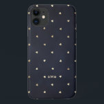 Case-Mate iPhone Case Gold Coeurs à huile Motif Marine Monogramme bleu<br><div class="desc">Boîtier de téléphone mignonne et féminine avec un faux motif en feuille d'or. Personnalisez en ajoutant votre propre monogramme. Cette boîte de téléphone motif en feuille d'or sera parfaite comme cadeau personnalisé.</div>