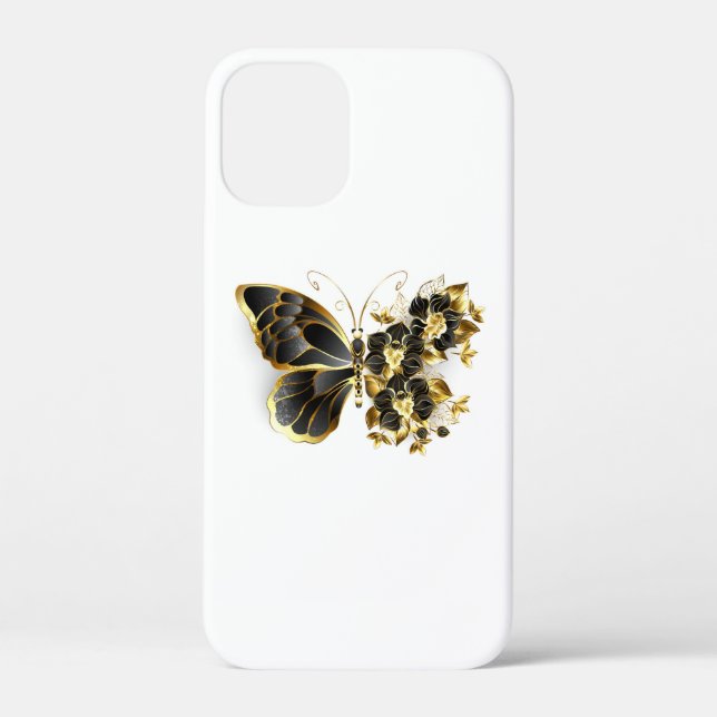 Coques Case-Mate iPhone Gold flower Butterfly with Black Orchid (Verso)