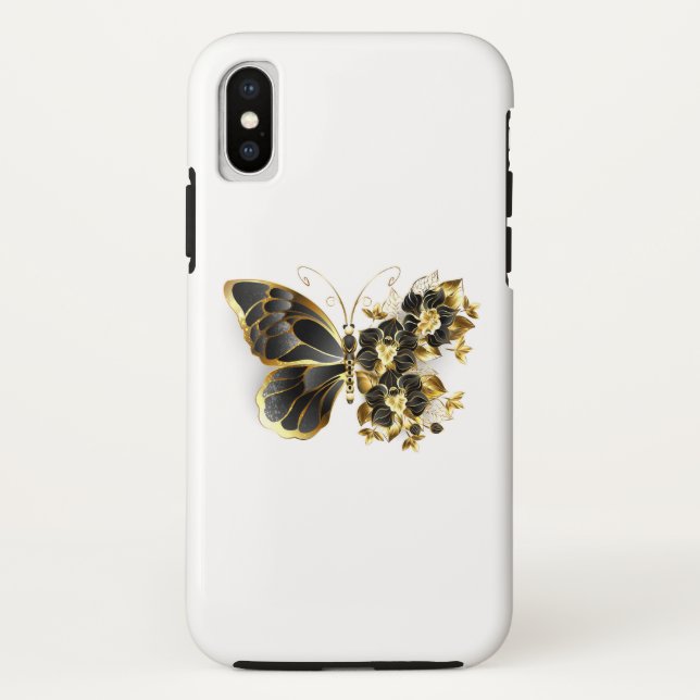 Coques Case-Mate iPhone Gold flower Butterfly with Black Orchid (Dos)