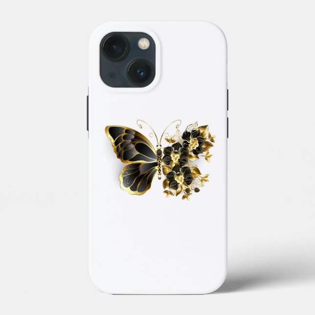 Coques Case-Mate iPhone Gold flower Butterfly with Black Orchid (Verso)