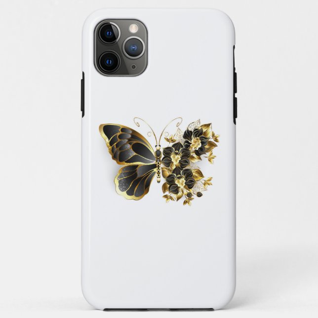Coques Case-Mate iPhone Gold flower Butterfly with Black Orchid (Dos)