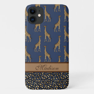 Case-Mate iPhone Case Gold Giraffe Stylish Navy Bleu Script élégant