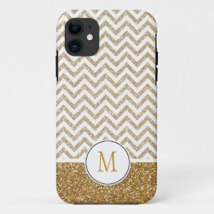 Coque iPhone 11 Gold Glam Faux Parties scintillant Chevron