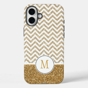Coque Pour iPhone 16 Plus Gold Glam Faux Parties scintillant Chevron