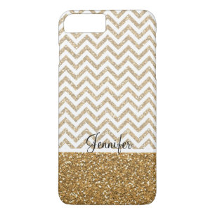 Coque iPhone 7 Plus Gold Glam Faux Parties scintillant Chevron