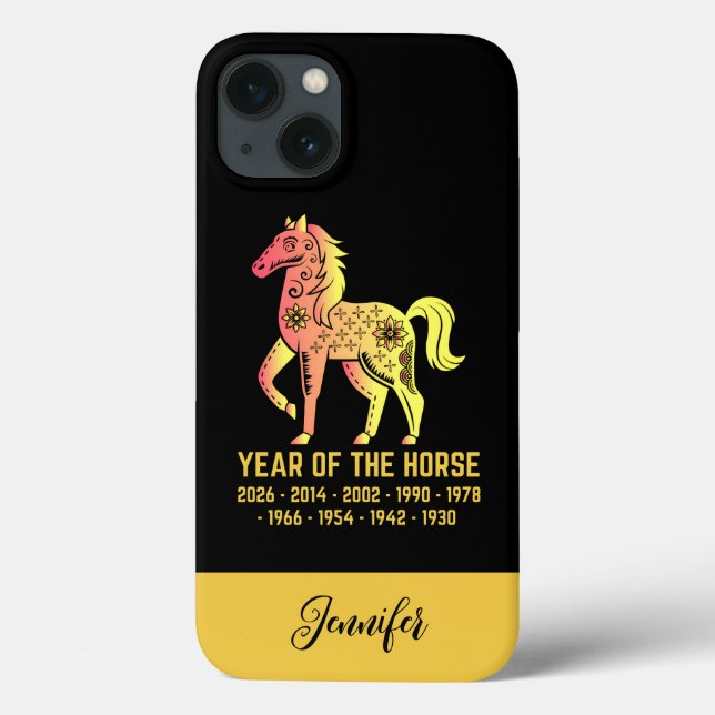 Coques Case-Mate iPhone Gold Gradient Année Du Cheval Zodiac Nom Noir (Verso)