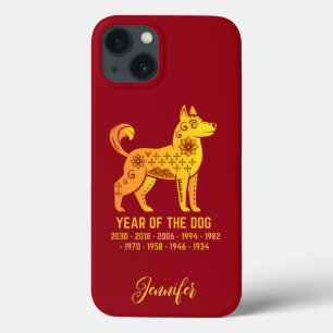 Case-Mate iPhone Case Gold Gradient Année Du Chien Zodiac Nom Rouge