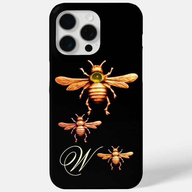 Coques Case-Mate iPhone GOLD HONEY BEES MONOGRAM Black (Verso)