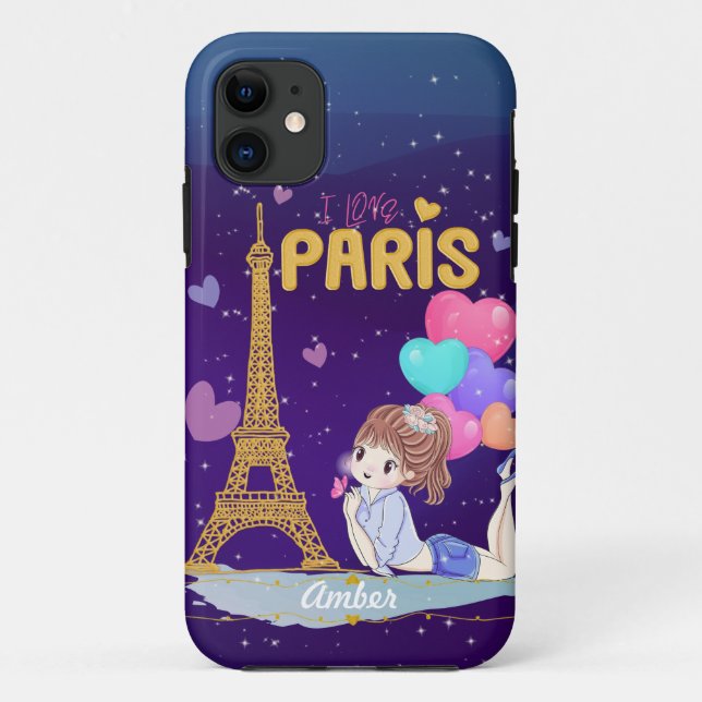 Coques Case-Mate iPhone Gold I Love Paris Tour Eiffel          (Dos)