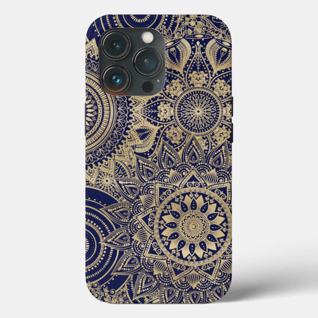Coques Case-Mate iPhone Gold Mandala Collection Design bleu (Verso)