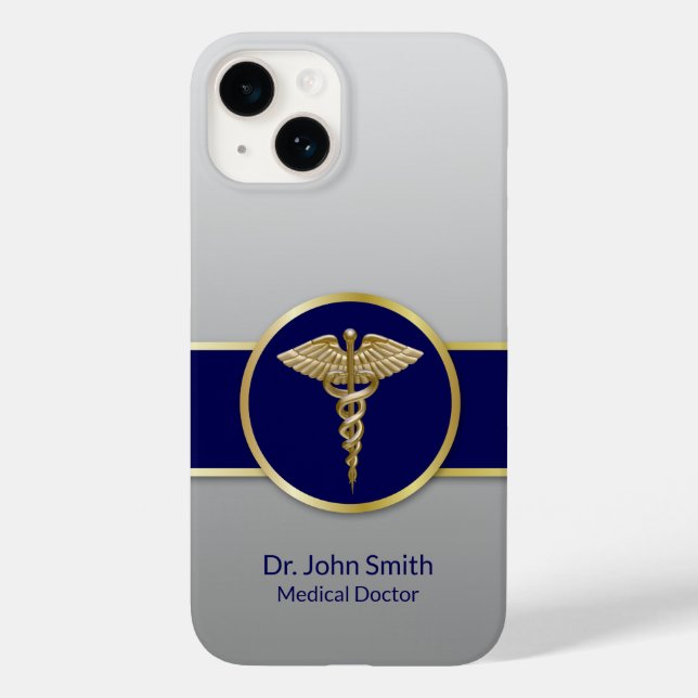 Coques Case-Mate iPhone Gold Médicale Caduceus Professional Blue (Verso)
