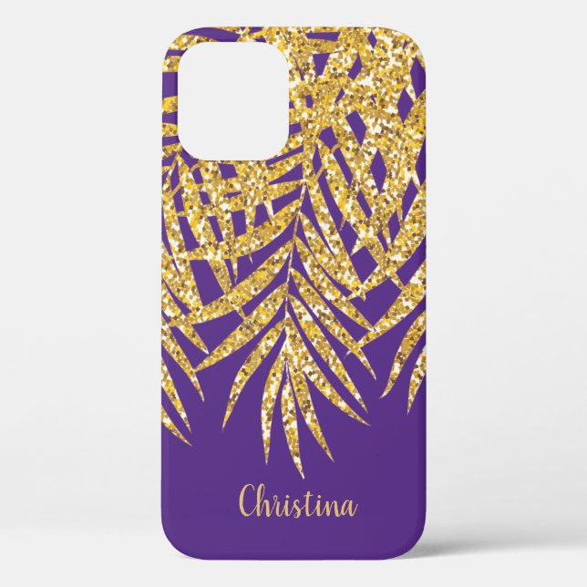Coques Case-Mate iPhone Gold Parties scintillant Palm Fronds Nom Personnal (Verso)