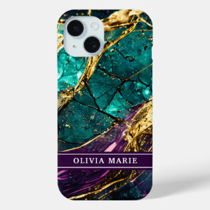 Coque Case-Mate iPhone Gold Parties scintillant Turquoise et Purple Gemst