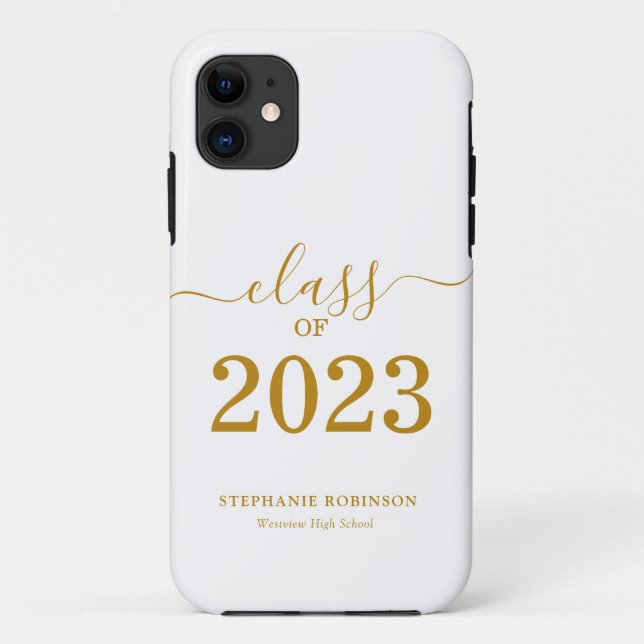 Coques Case-Mate iPhone Gold Script Class of 2023 Graduation (Dos)