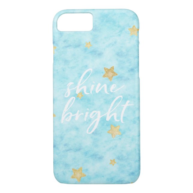 Coques Case-Mate iPhone Gold Sky Blue Stars Aquarelle brillante (Dos)
