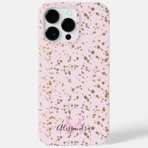 Coque Case-Mate iPhone Gold Star Confetti Blush Pink Chic