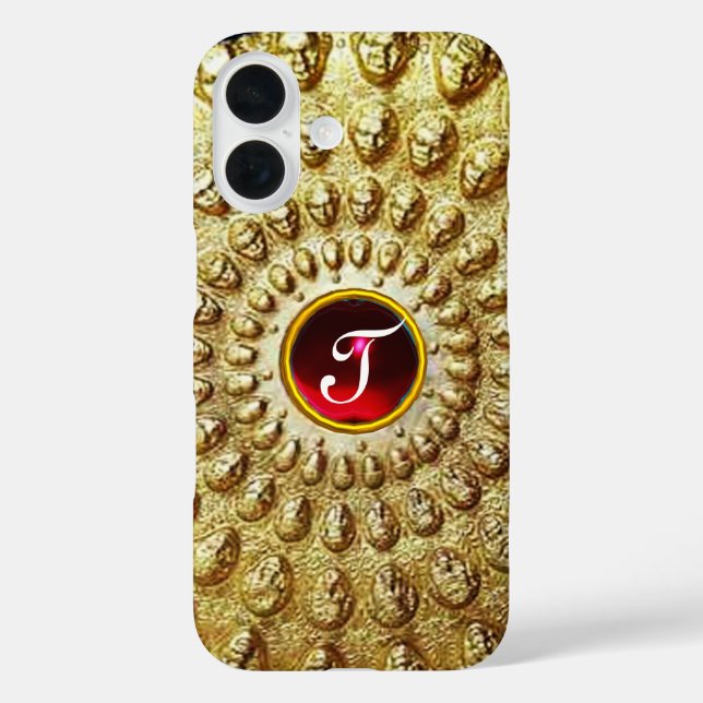 Coques Case-Mate iPhone GOLD THRACIEN DISQUE MONOGRAM Red Ruby Gem (Verso)