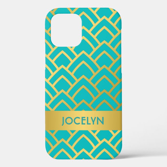 Coques Case-Mate iPhone Gold Turquoise Art Déco géométrique Personnalisé (Verso)