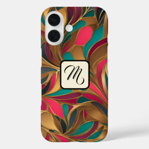 Coque Pour iPhone 16 Gold Turquoise et Ruby Splash