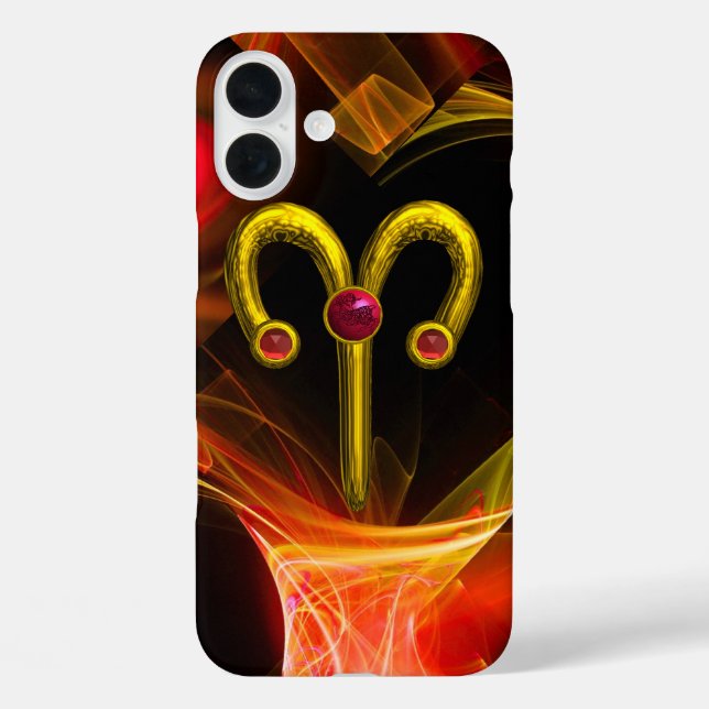 Coques Case-Mate iPhone GOLD ZODIAC SIGNES ARIES, Rouges Jaunes Fractales (Verso)