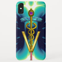 GOLDEN CADUCEUS VETERINARY SYMBOLE / Teal Blue