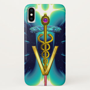 Case-Mate iPhone Case GOLDEN CADUCEUS VETERINARY SYMBOLE / Teal Blue