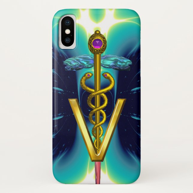 Coques Case-Mate iPhone GOLDEN CADUCEUS VETERINARY SYMBOLE / Teal Blue (Dos)