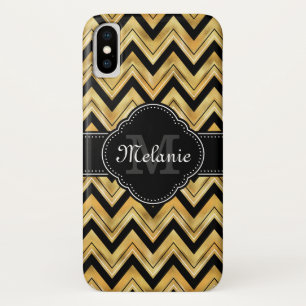 Coque Case-Mate Pour iPhone Golden Chevron Motif Noir Blanc Monogramme