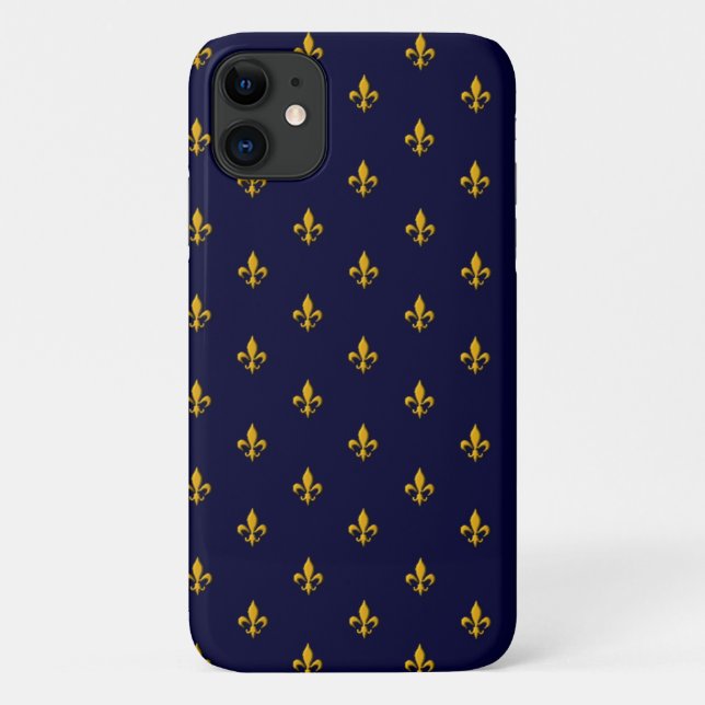 Coques Case-Mate iPhone Golden Fleur de Lis sur Navy Blue (Dos)