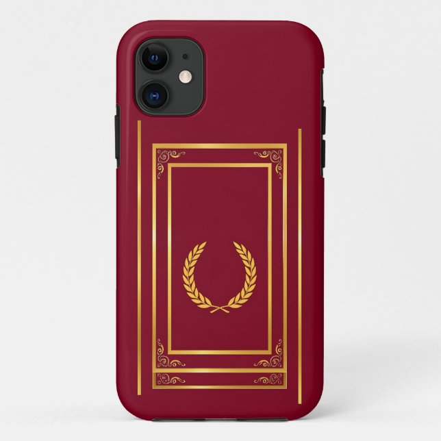 Coques Case-Mate iPhone Golden Laurel dans cadre rectangulaire sur Brown (Dos)
