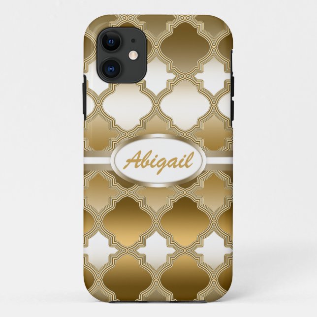 Coques Case-Mate iPhone Golden Quatrefoil Marocain Motif de treillis (Dos)