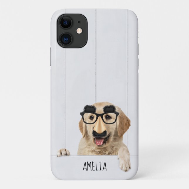 Coques Case-Mate iPhone Golden Retriever avec lunettes sur bois blanc (Dos)