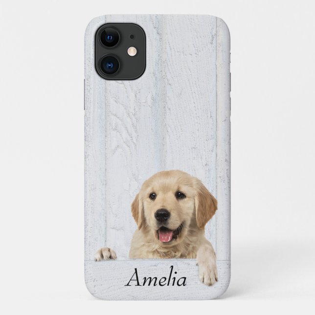 Coques Case-Mate iPhone Golden Retriever sur le bois blanc (Dos)