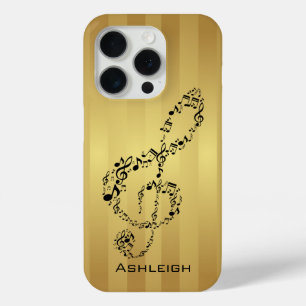 Coque Case-Mate iPhone Golden Stripes Black Treble Clef Notes musicales