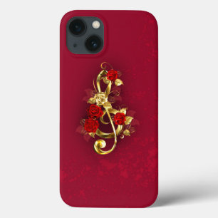 Case-Mate iPhone Case Golden Treble Clef avec fleurs Roses