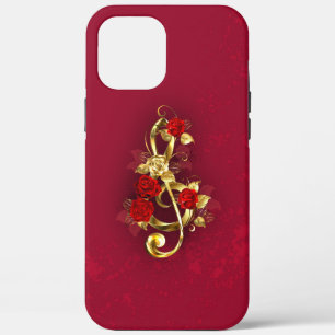 Case-Mate iPhone Case Golden Treble Clef avec fleurs Roses