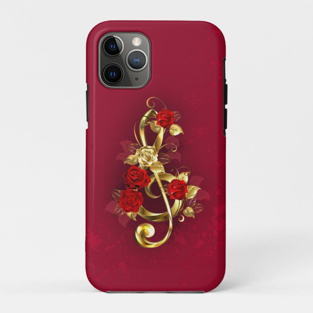 Coques Case-Mate iPhone Golden Treble Clef avec fleurs Roses (Dos)